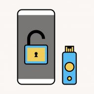 Une illustration représentant un smartphone et une clé de sécurité physique.