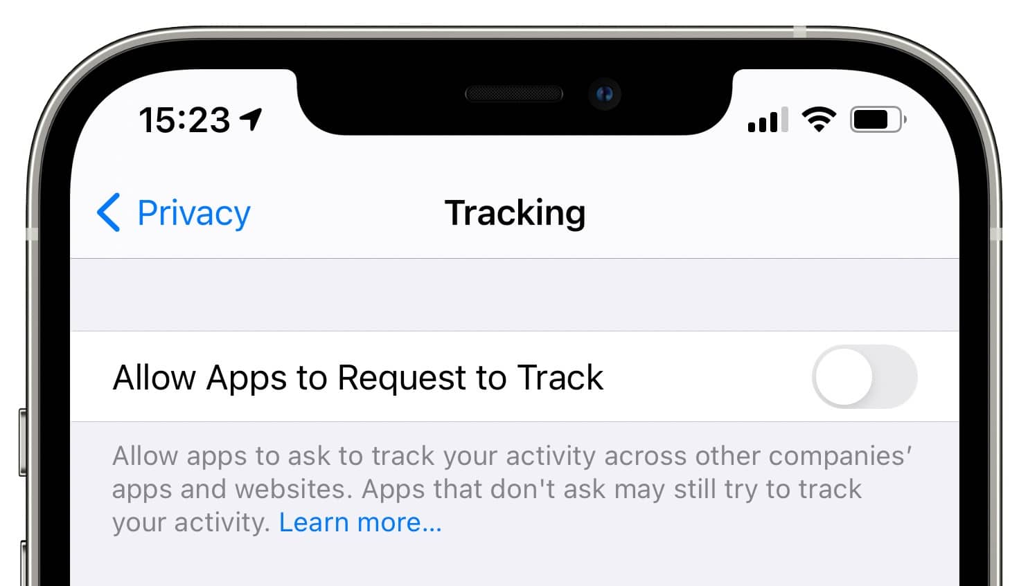 option de tracking dans les réglages iPhone