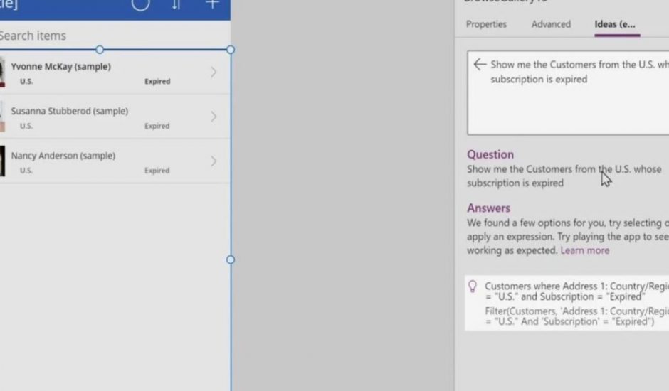 capture d'écran de la démonstration du codage à partir de langage naturel dans Power Apps de Microsoft