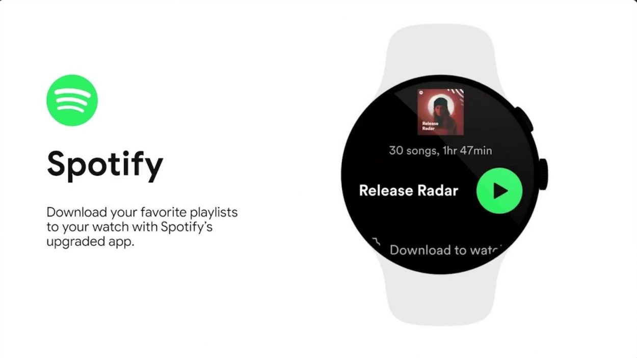 interface de spotify sur une montre wear os