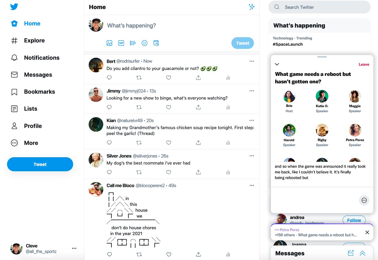 interface twitter et spaces sur desktop