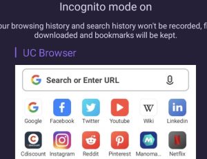 la page incognito du navigateur UC Browser