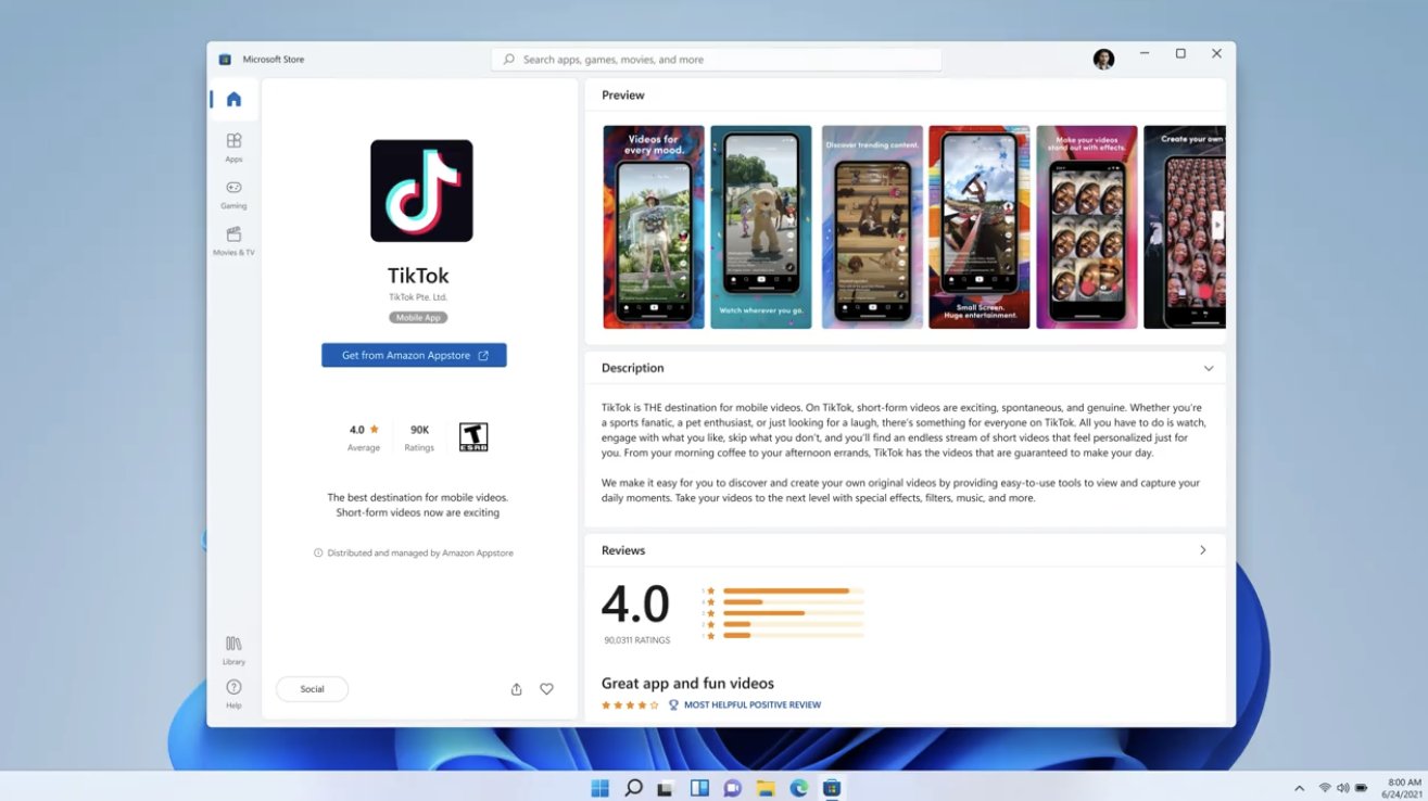 interface du Microsoft Store avec l'application TikTok