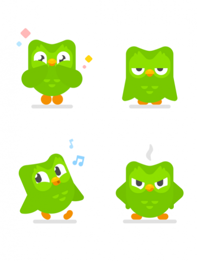Images du logo de Duolingo, l'oiseau vert sous forme d'emojis.