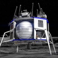 Vision d'artiste de l'alunisseur Blue Moon posé sur la Lune.
