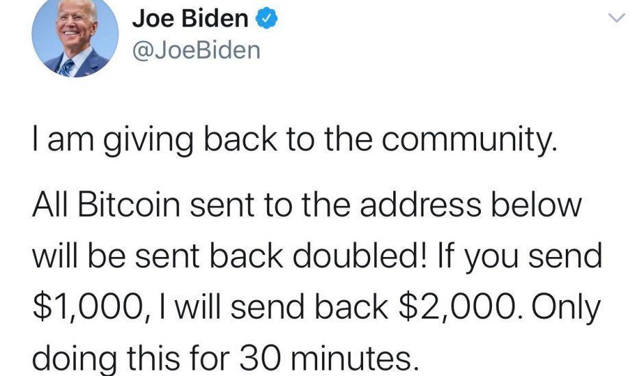 Le message publié par les pirates sur le compte Twitter de Joe Biden