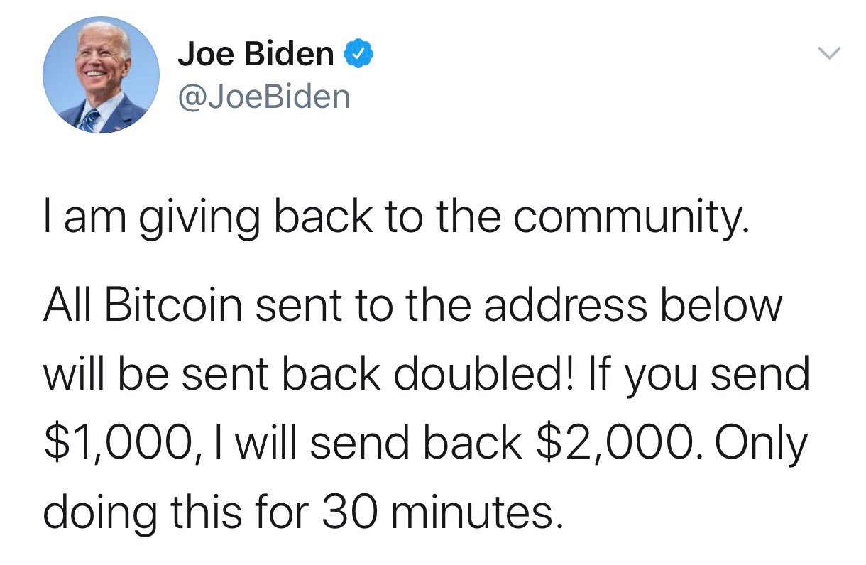 Le message publié par les pirates sur le compte Twitter de Joe Biden