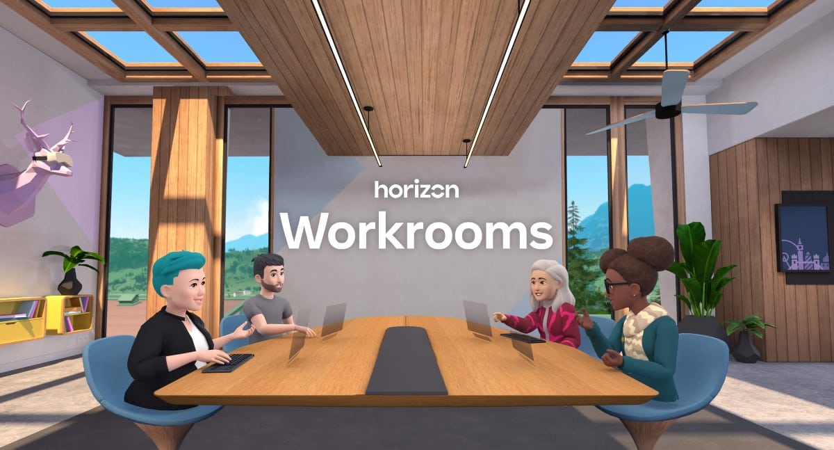 Image d'une salle de travail en réalité virtuelle dans Horizon Workrooms de Facebook