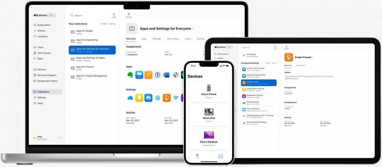 Apple devices opened on Business Essentials.