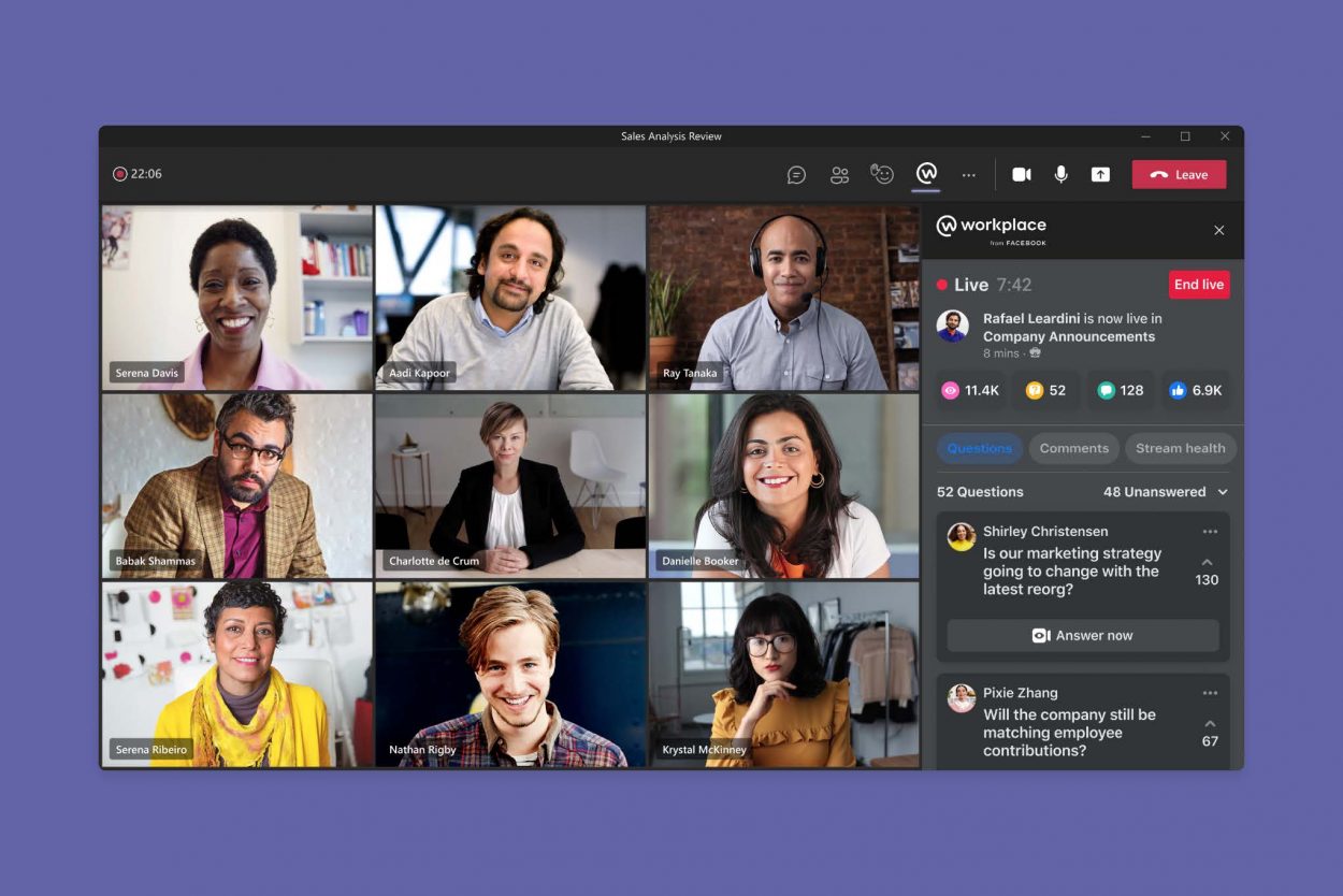 Interface de diffusion d’une vidéo en direct dans Microsoft Teams vers Workplace