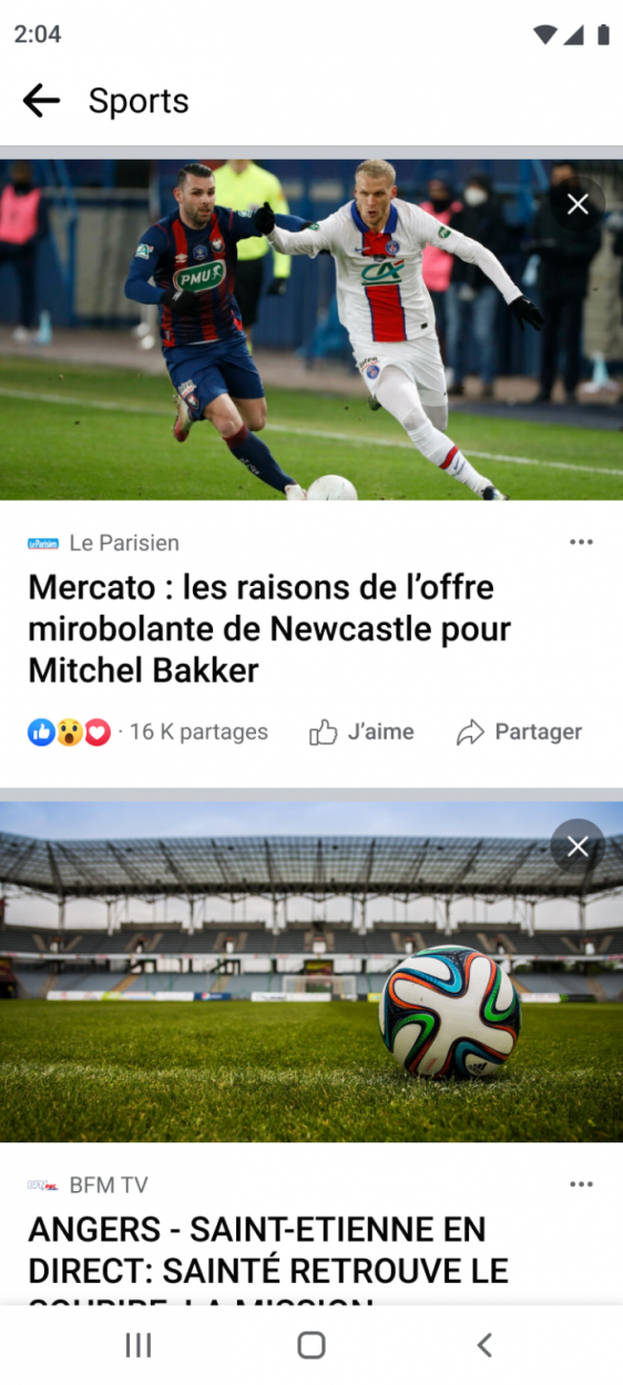 Rubrique Sport - Facebook News