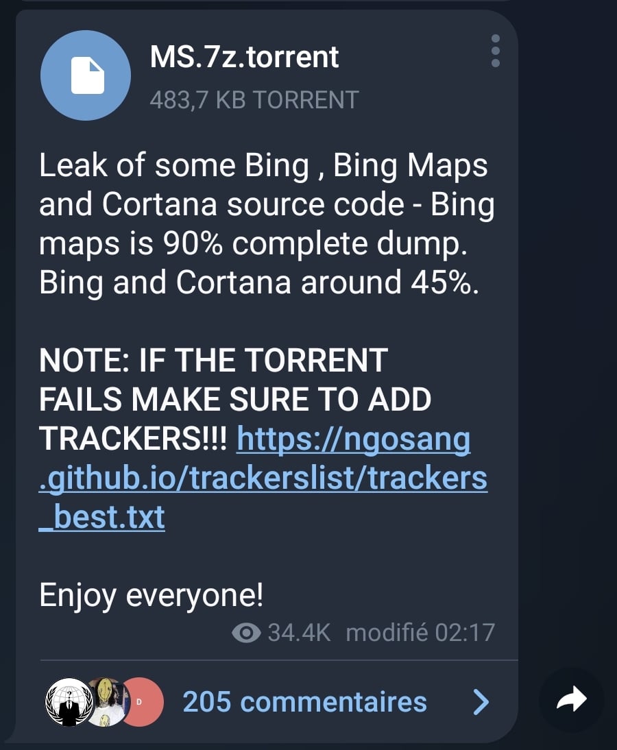 screenshot du Telegram du groupe de hacker lapsus$
