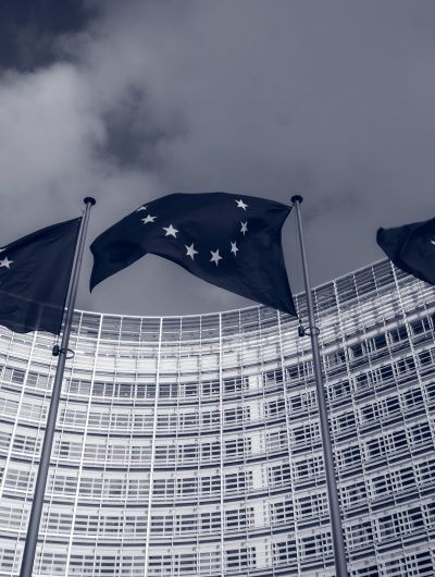 Des drapeaux européens flottent devant le Parlement européen.