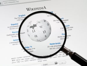 Loupe sur le logo de Wikipédia.