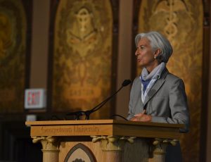 Christine Lagarde pendant un discours