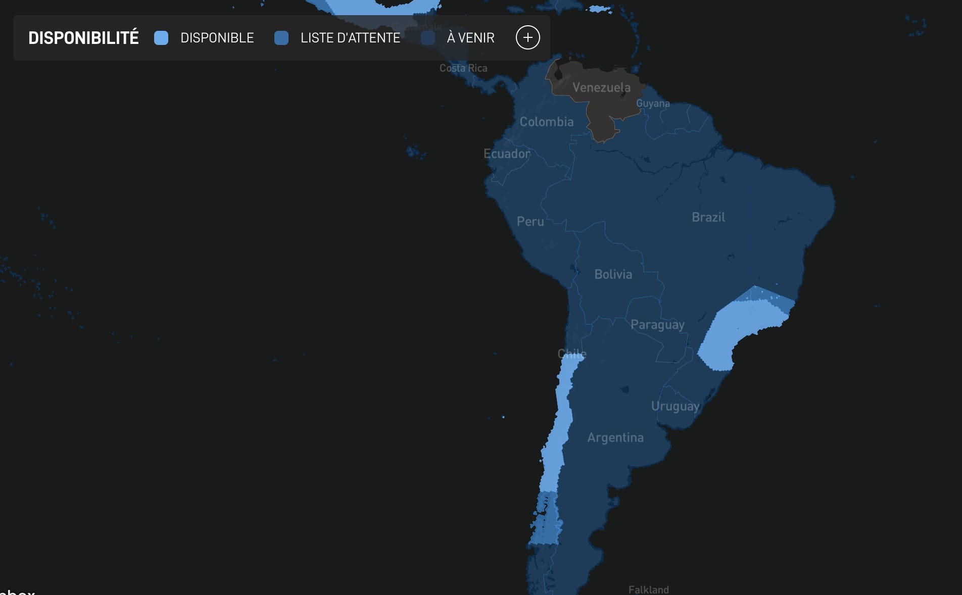 Carte Amérique du Sud du déploiement Starlink