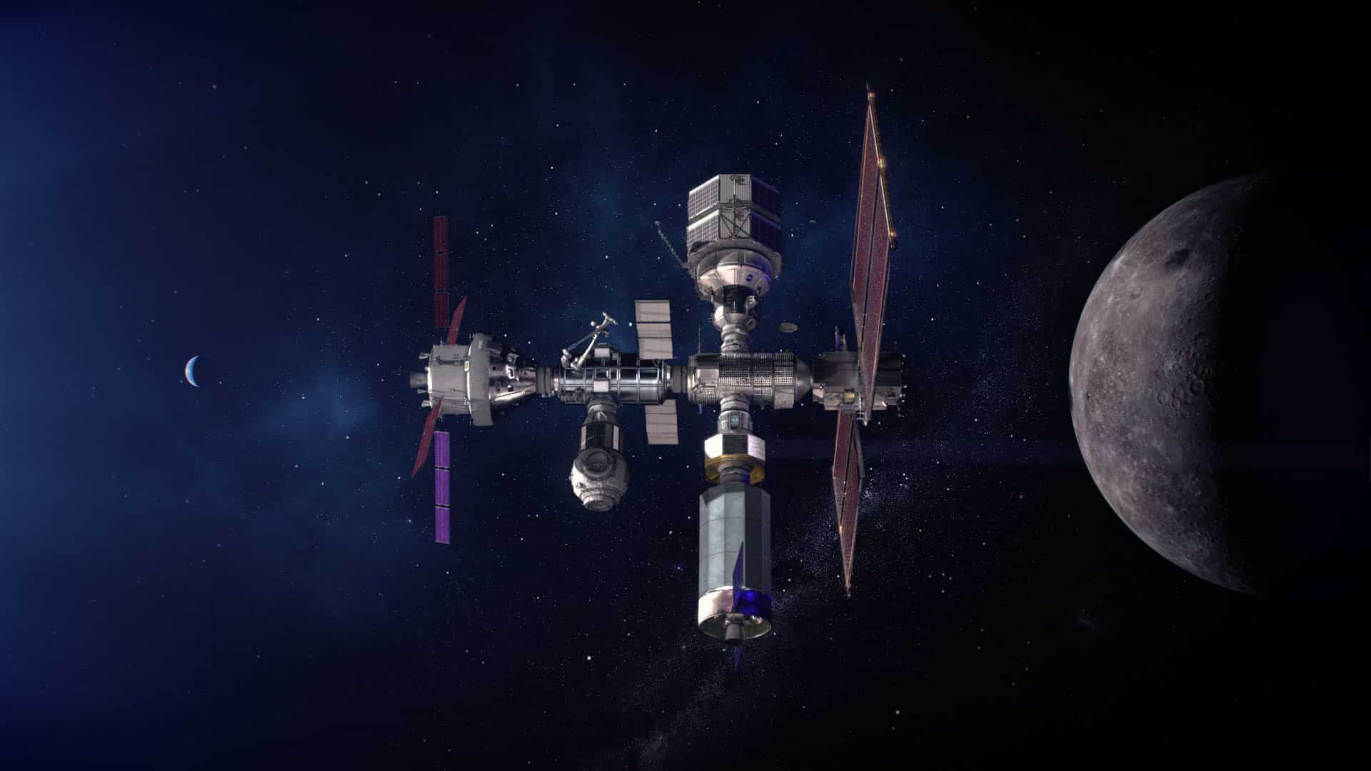Vision d'artiste de la station Lunar Gateway.