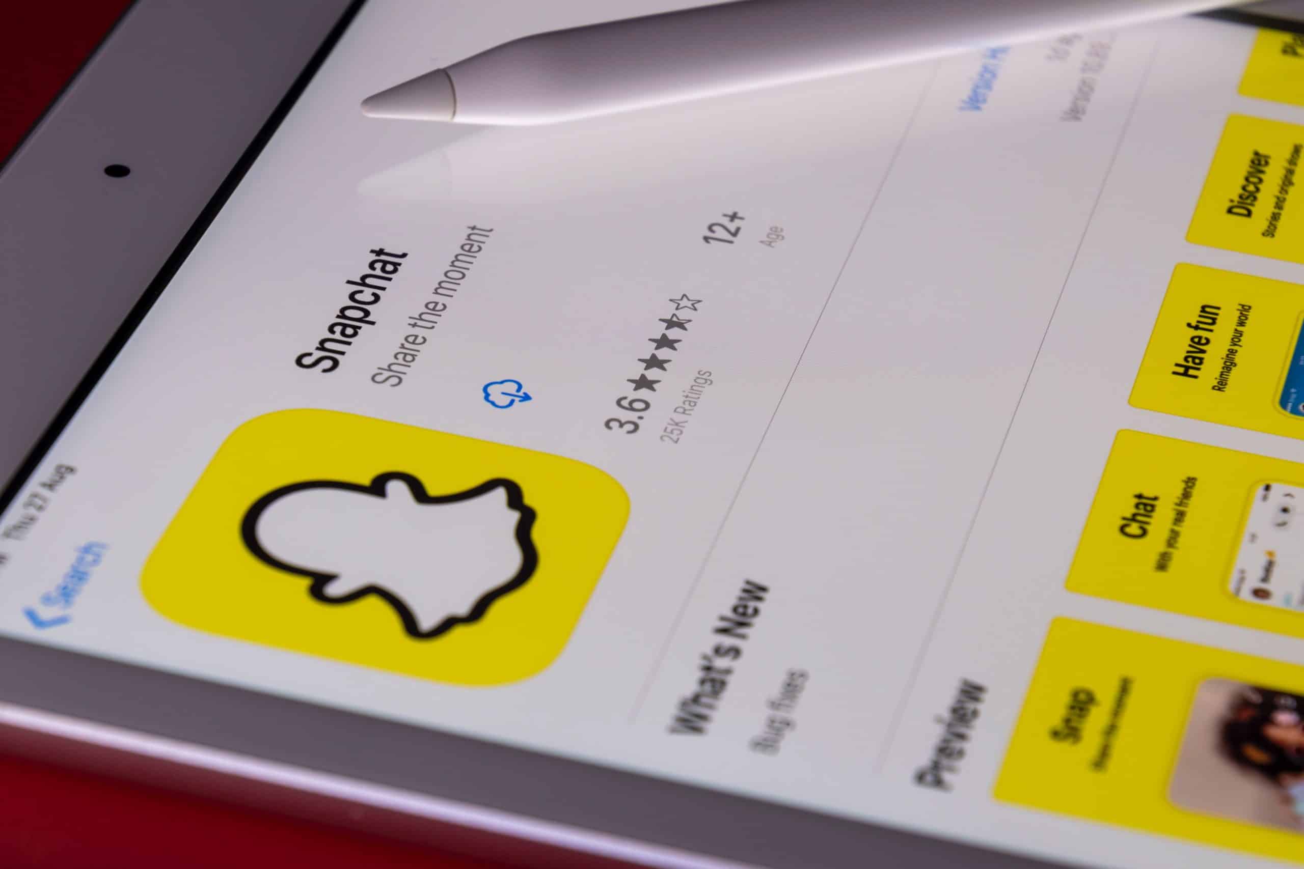 Application Snapchat sur une tablette