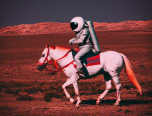 un cosmonaute sur un cheval
