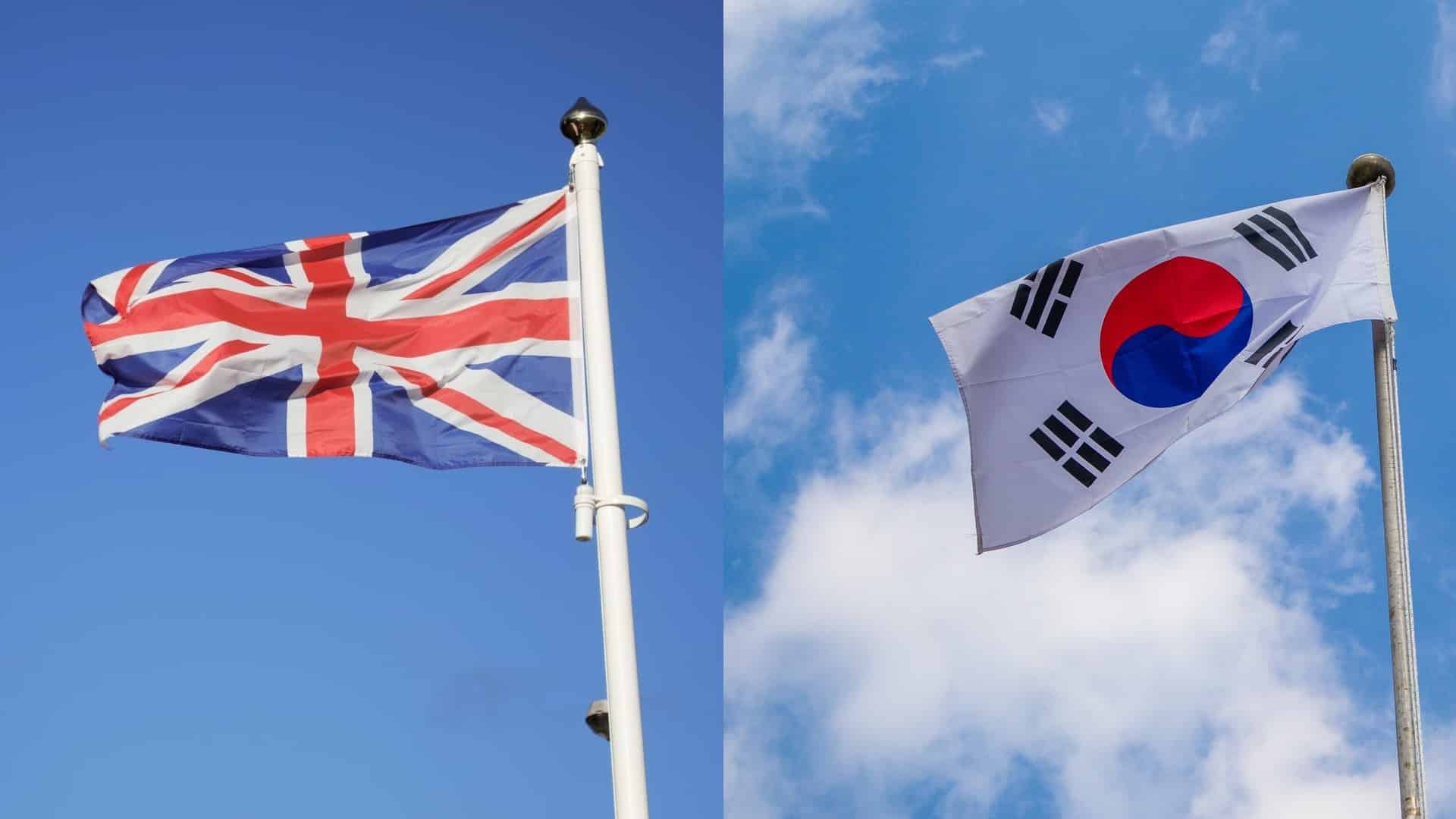 Drapeaux du Royaume-Uni et de la Corée du Sud