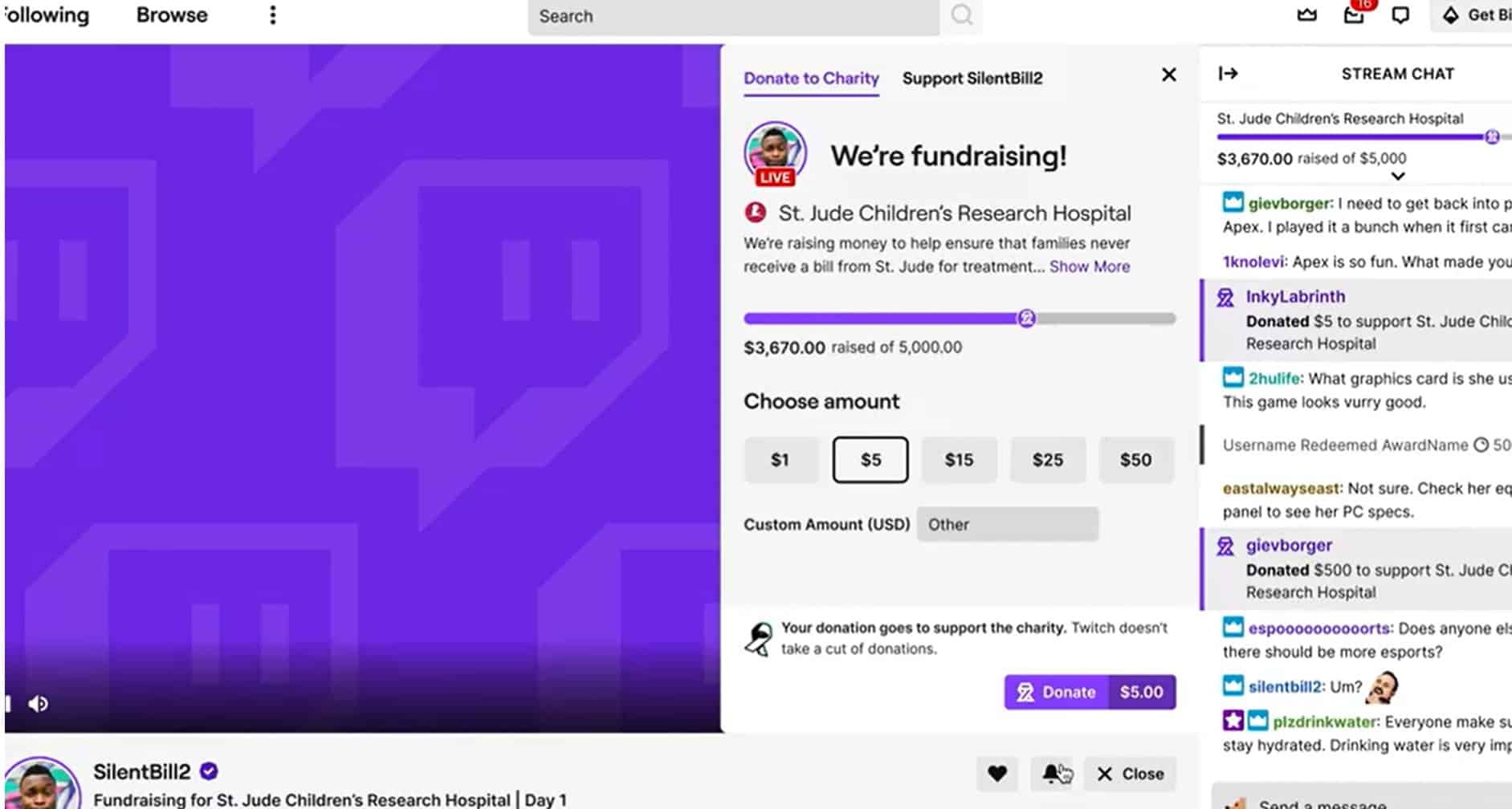 Interface Twitch Charity