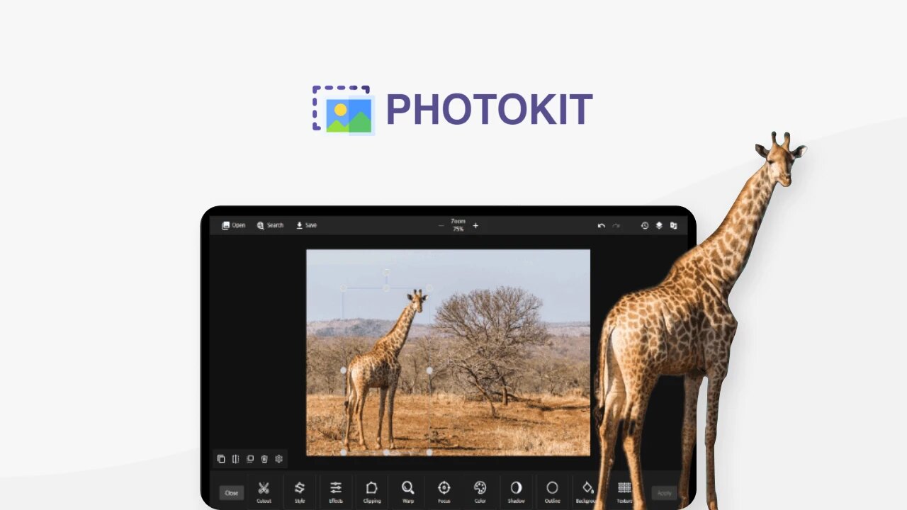 illustration de l'interface de photokit avec une image d'une girafe détourée