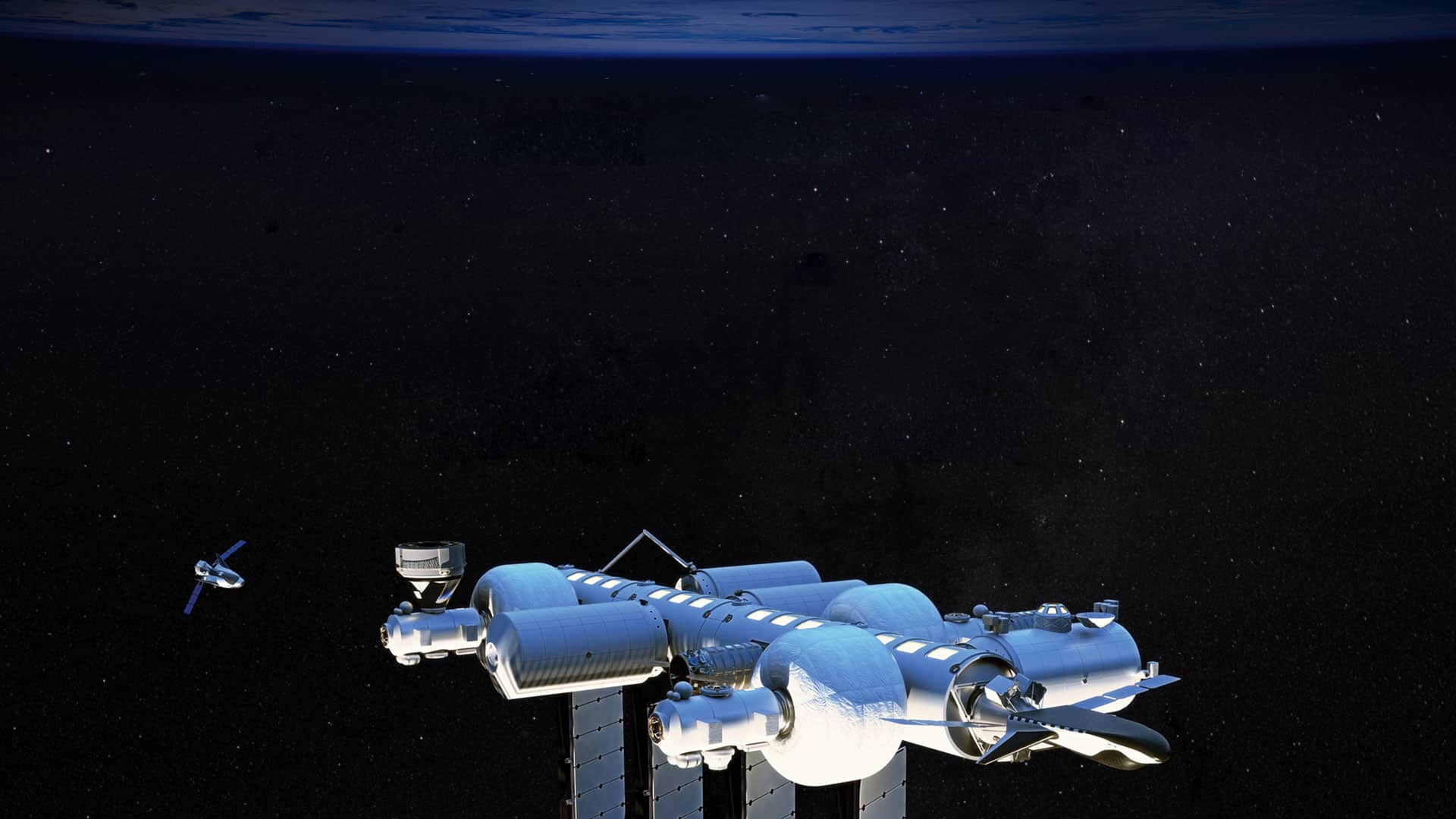 Vision d'artiste de la station Orbital Reef en orbite.