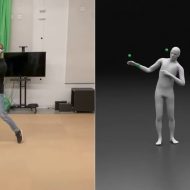 Une personne utilisant le Meta Quest 2 avec sa représentation holographique en mouvement