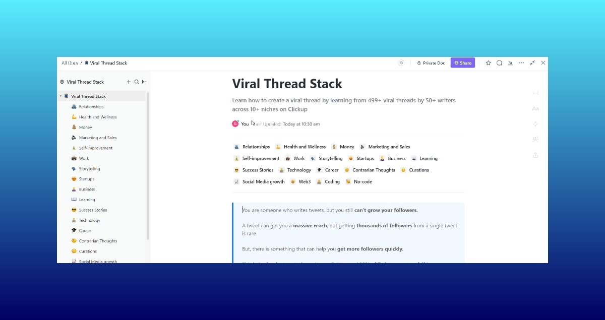 capture d'écran plateforme viral thread stack