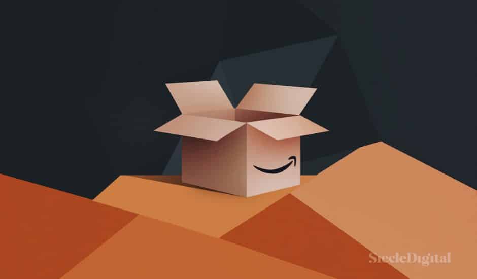 Illustration du logo d'Amazon sur un colis ouvert