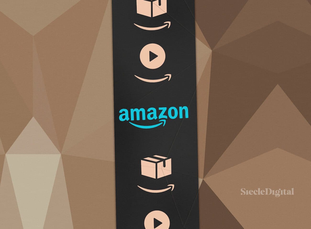 illustration du logo d'Amazon reprennant la bande placée sur leurs colis