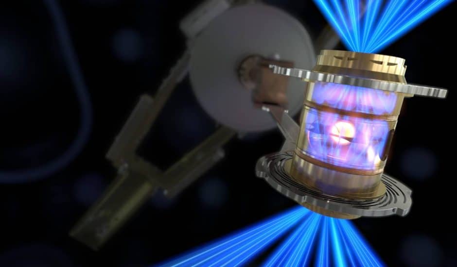 Un cylindre transpercé par des lasers.