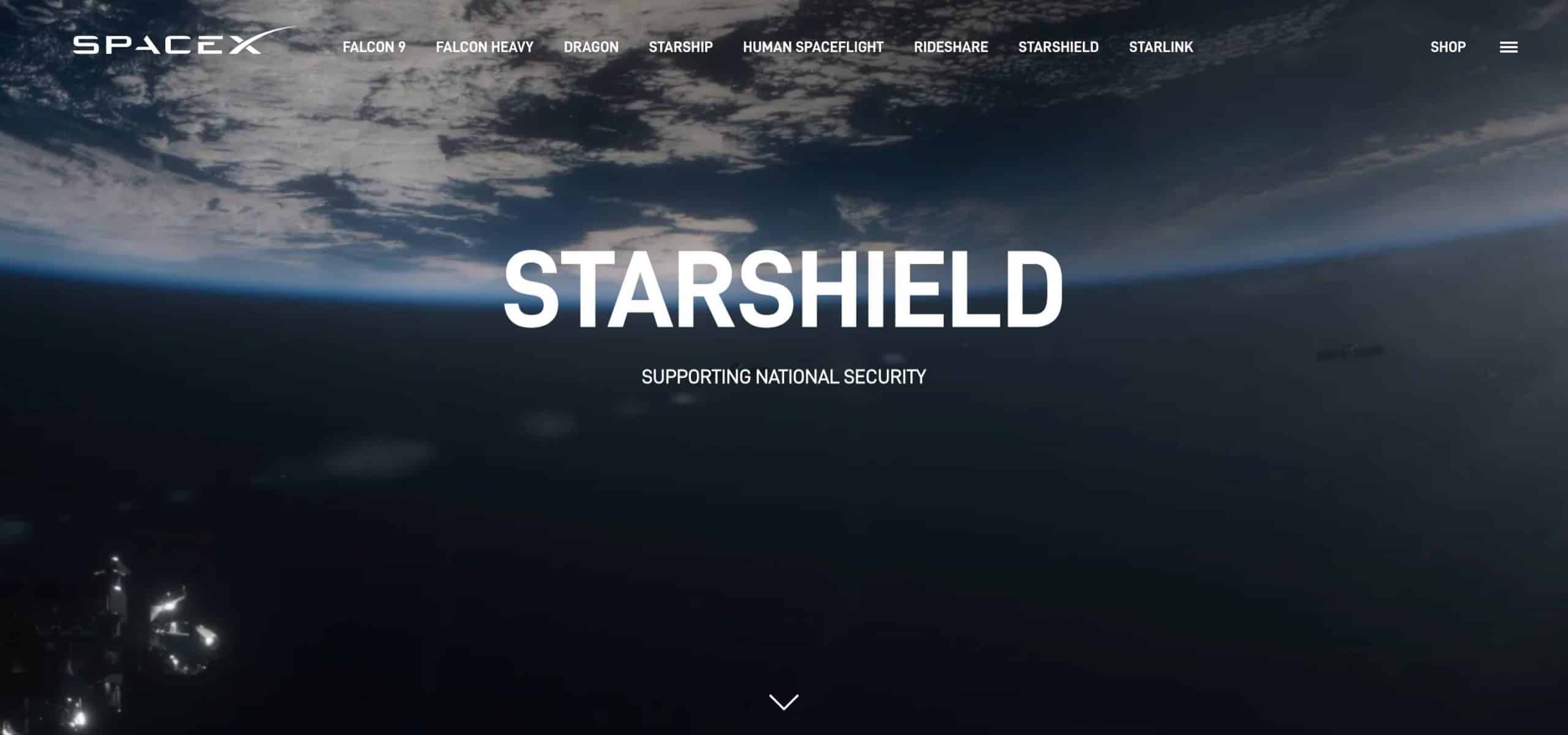 Page d'accueil de Starshield sur le site de SpaceX.