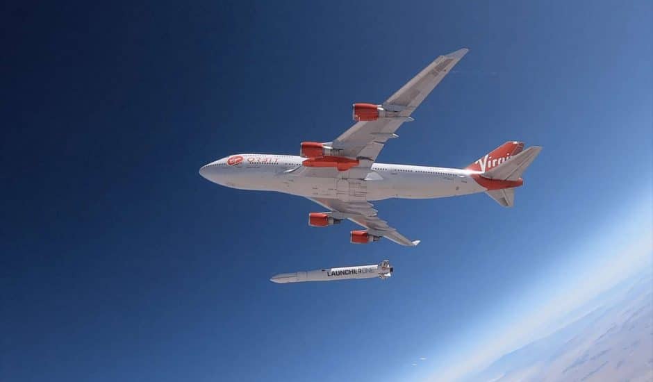 La fusée LauncherOne de Virgin Orbit lancée par un avion.