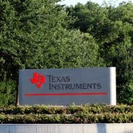 Panneau Texas Instruments situé à l'entrée des locaux du groupe, à Dallas.