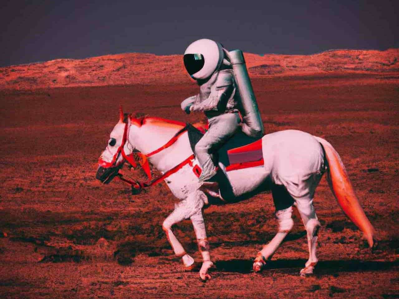 Un cosmonaute sur un cheval.