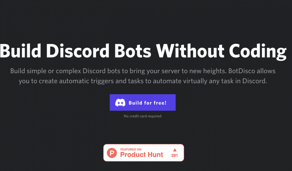 "discord bots without coding" sur fond noir