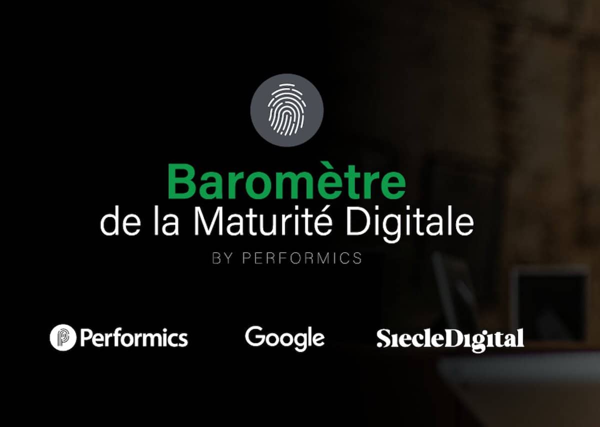 illustration "barometre de la maturité digitale" avec icône empreinte digitale et logos performics, google et siècle digital