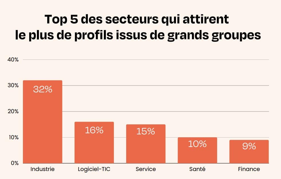 Graphique France Digitale Top 5 des secteurs qui attirent le plus de profils issus de grands groupes