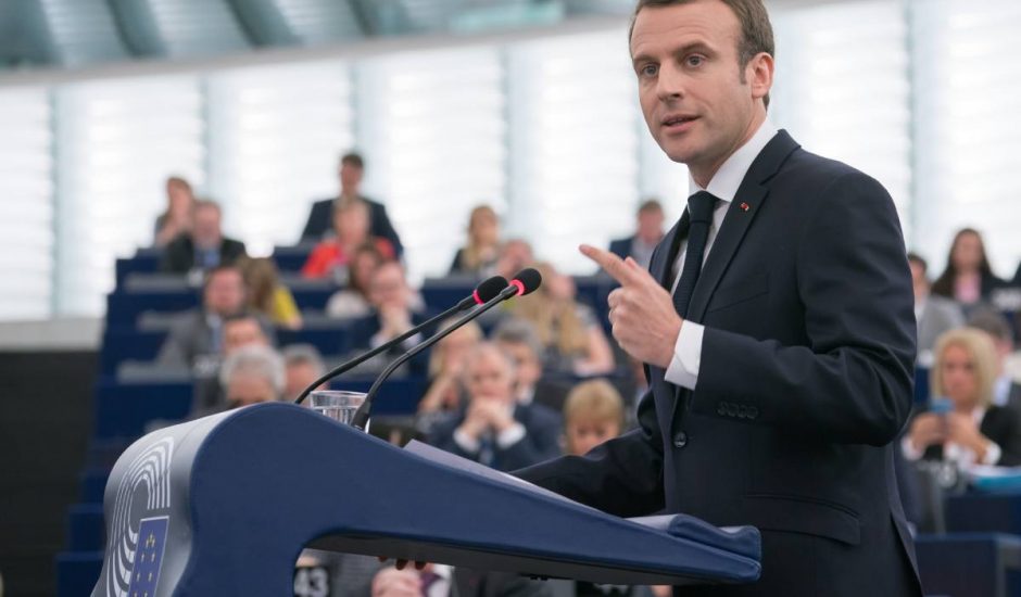 Emmanuel Macron qui s'adresse au Parlement européen.