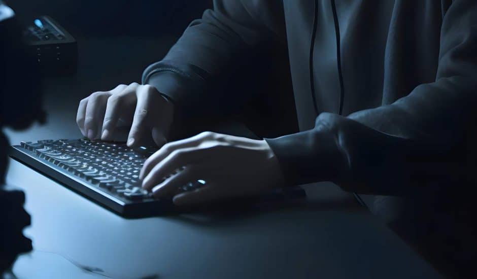 Un hacker qui tape sur son clavier d'ordinateur.