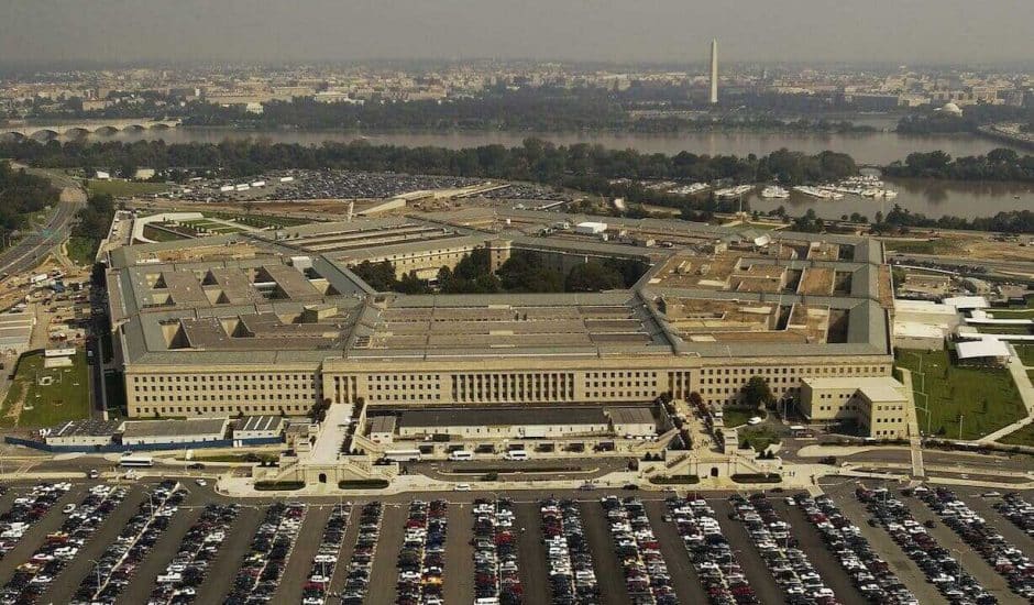Vue aérienne du bâtiment du Pentagone aux États-Unis.