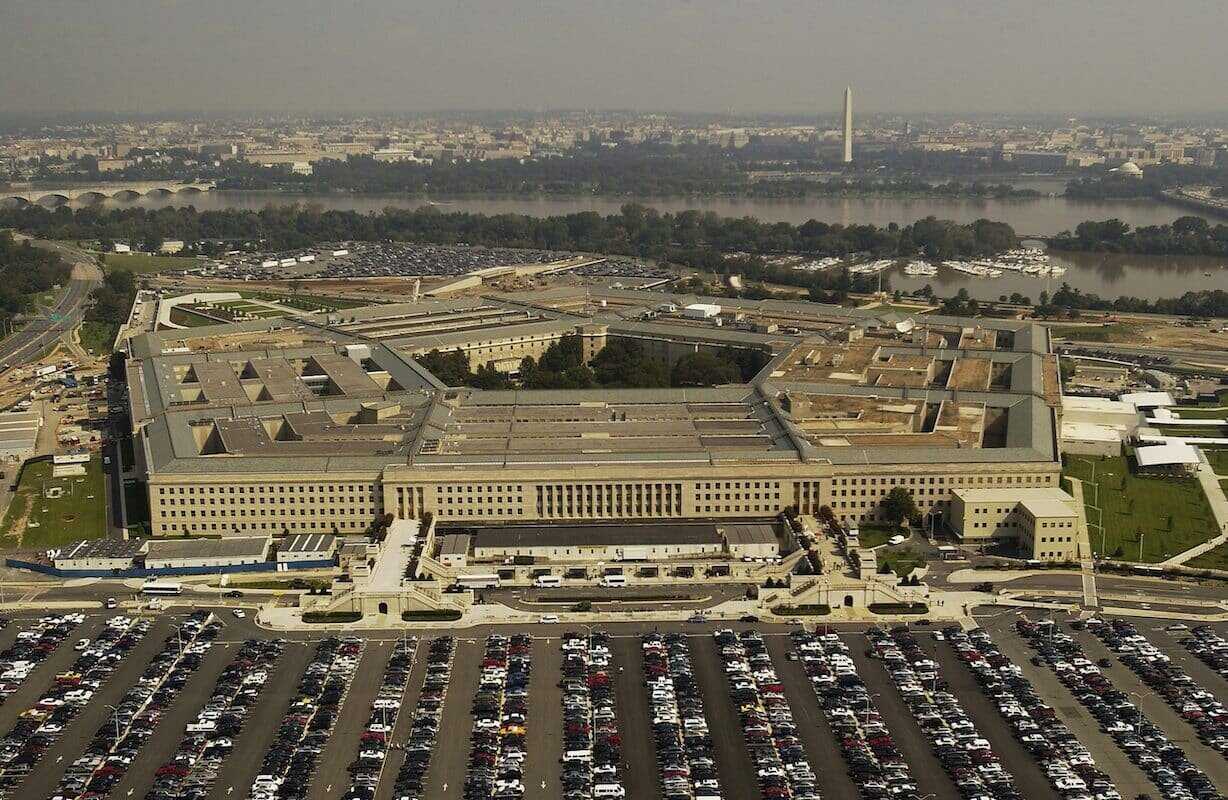 Vue aérienne du bâtiment du Pentagone aux États-Unis.